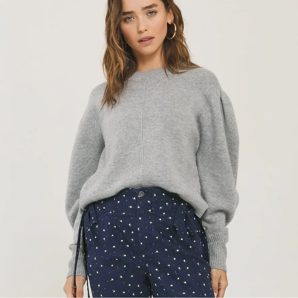 Something Navy Minnie Sweater Wool Cashmere Blend‎ Gray Puff Sleeves size Small
